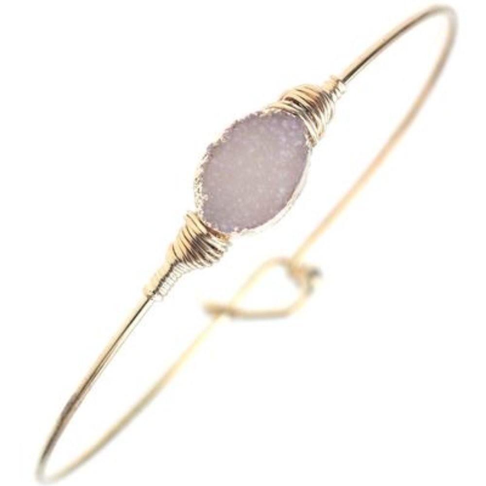 BEIGE DRUZY GOLDTONE WIRE BRACELET